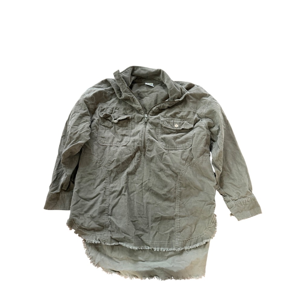OFFLINE by Aerie Olive Green Corduroy Quarter Zip Pullover Raw Hem Shacket M
